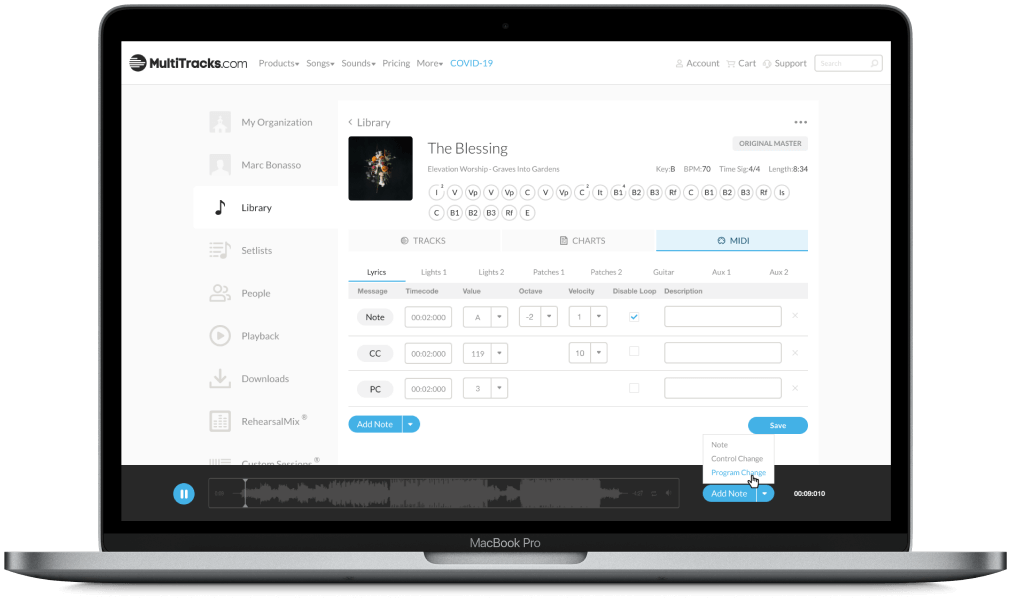 Adding MIDI cues on the website
